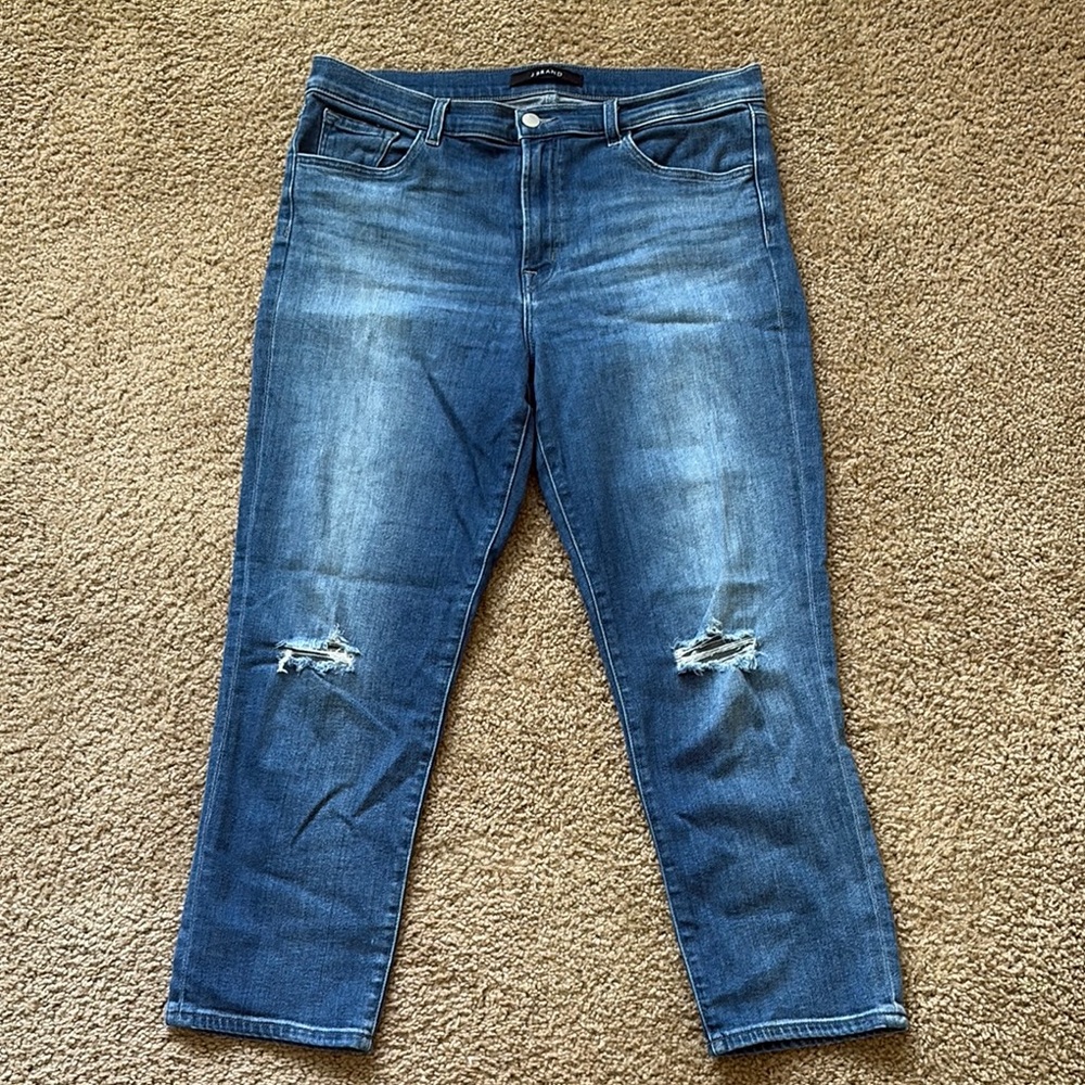 J Brand Blue Cropped Ankle Jeans Distressed